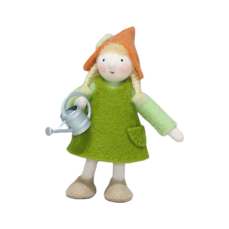 Garden Gnome Girl with Watering Can · White