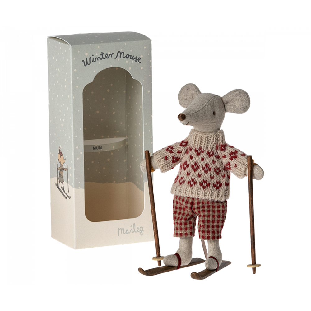 Maileg Mum Winter Mouse with Ski Set