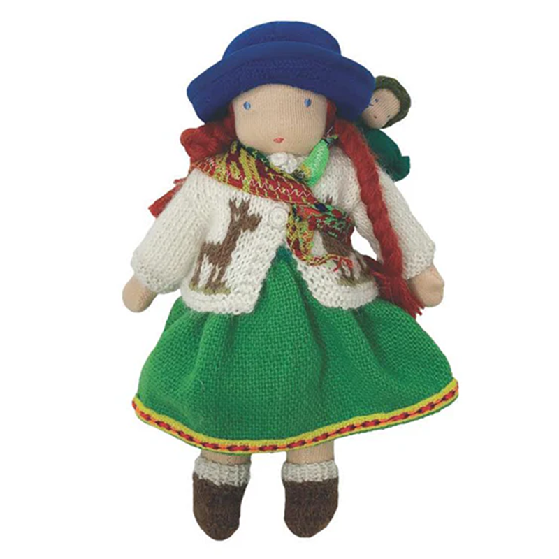 9" Waldorf Doll with Baby · White with Red Hair