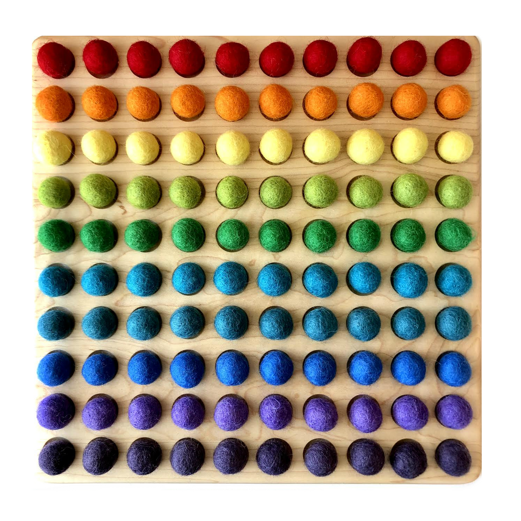 Wooden Counting Board with 100 Primary Colored Felt Balls