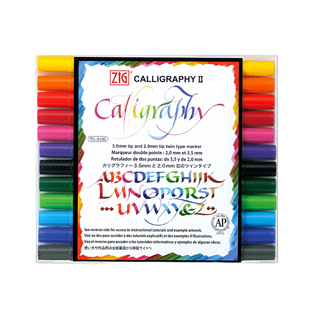 Zig 12 Piece Multicolored Calligraphy Twin Tip Marker Set