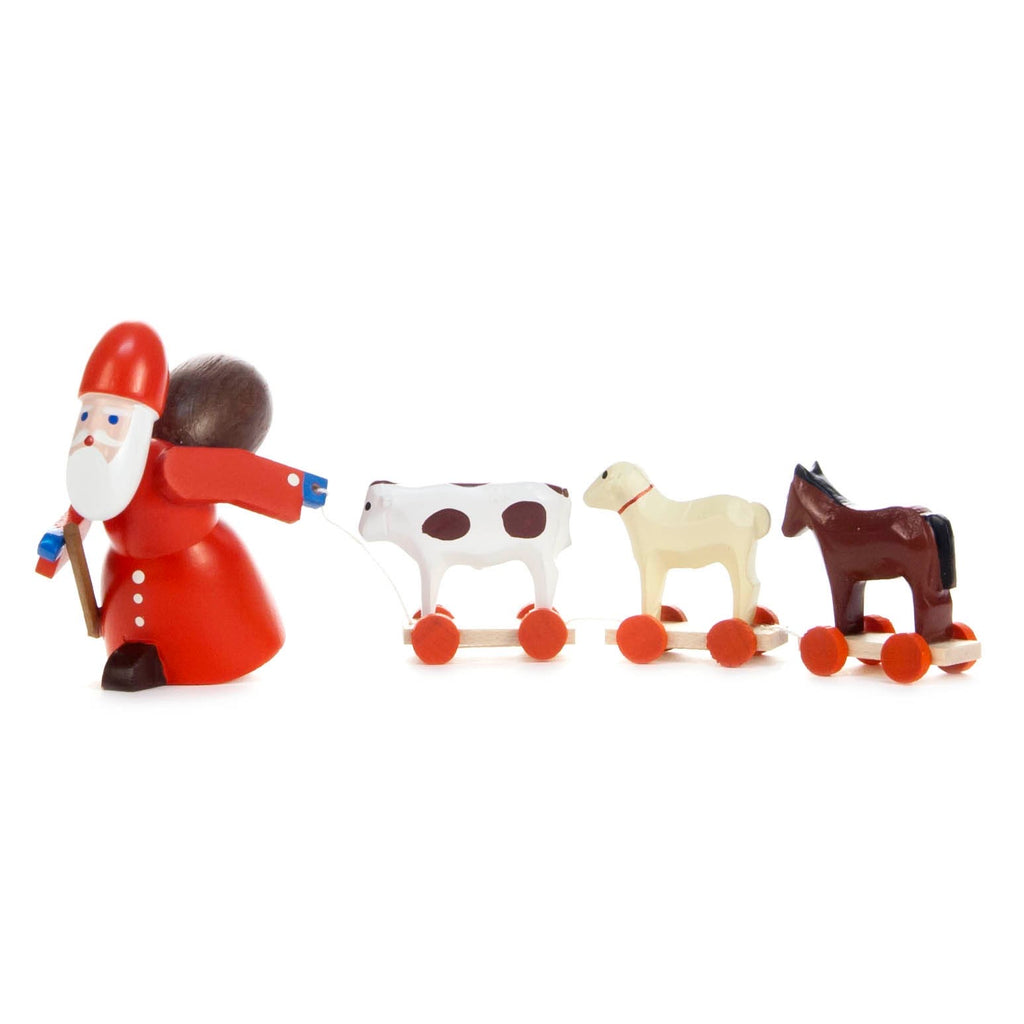 Wooden Santa with Toy Animals Figurine