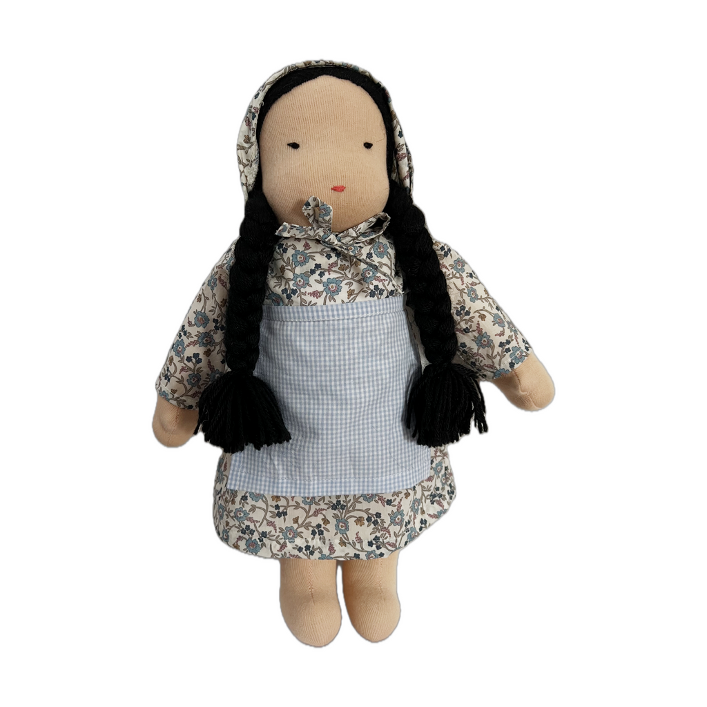 15" Waldorf Doll in Hannah Fay Liberty Fabric Dress · Asian