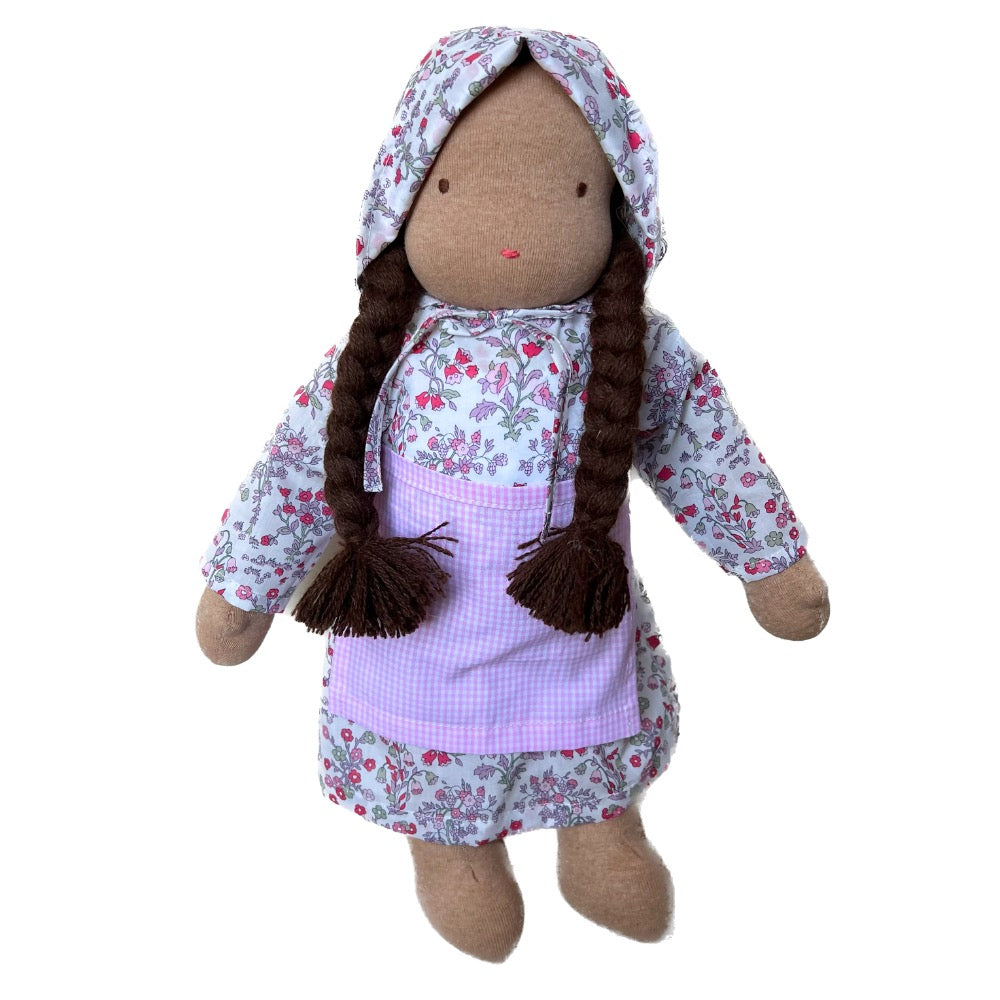 15" Waldorf Doll in Pink Liberty Floral Dress · Brown