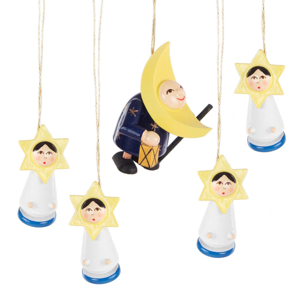 Wooden Moon and Stars Ornament Set