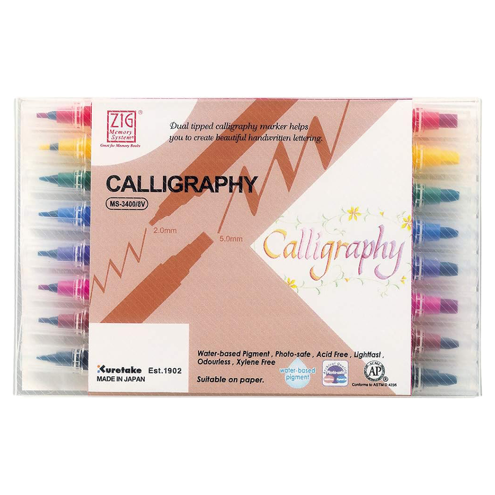 Zig 8 Piece Multicolored Calligraphy Marker Set