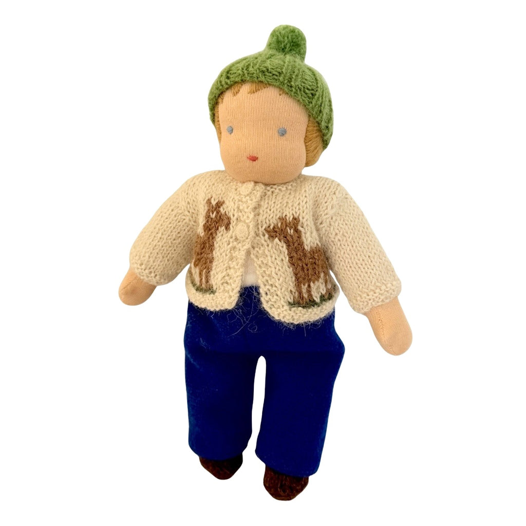 9" Waldorf Boy Doll in Cardigan · Blonde