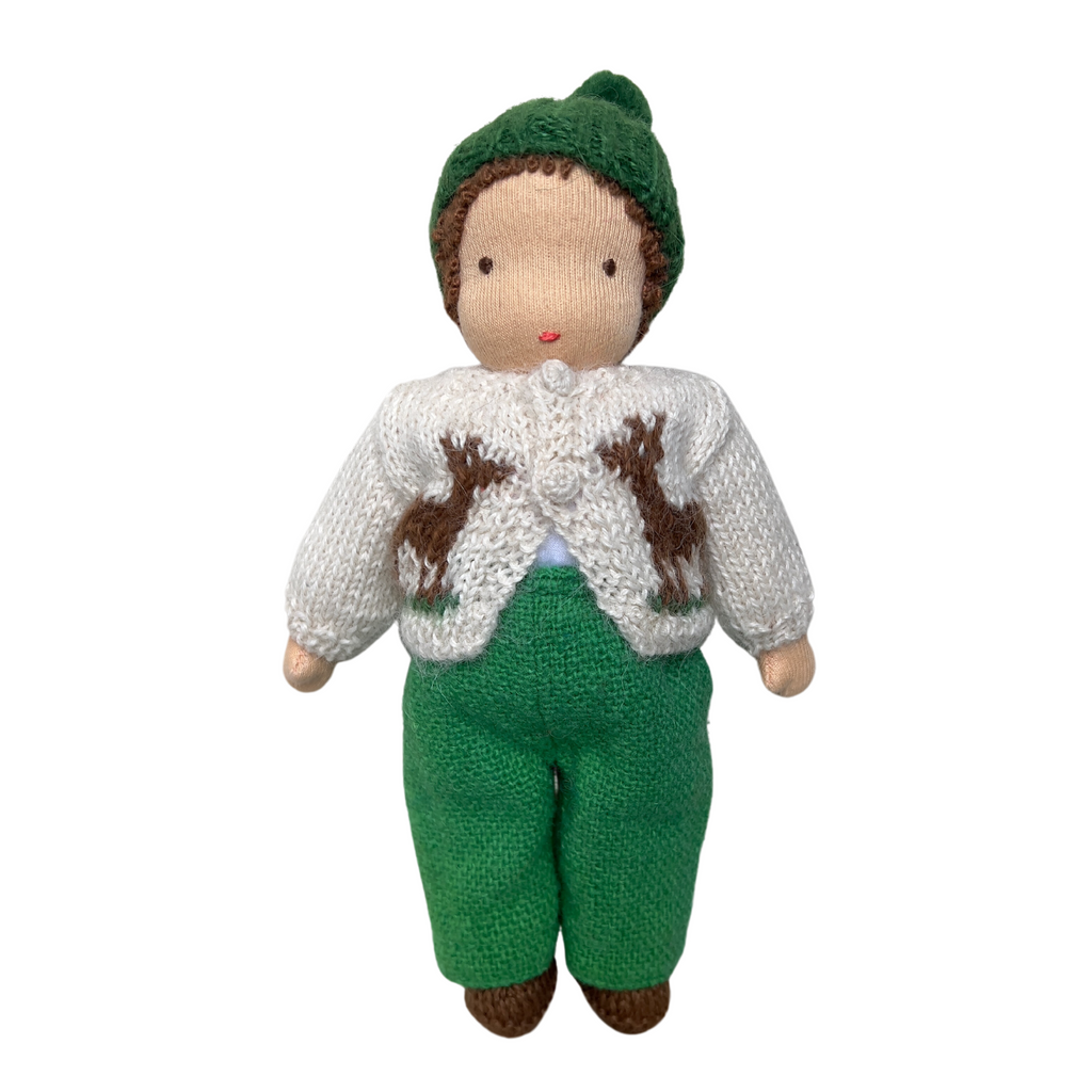 9" Waldorf Boy Doll in Cardigan · Light Brown Hair