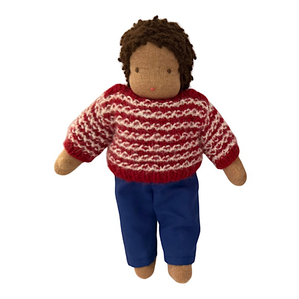 9" Waldorf Boy Doll in Red Striped Sweater  · Brown