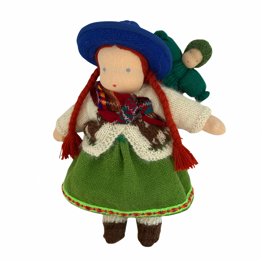 9" Waldorf Doll with Baby · White with Red Hair