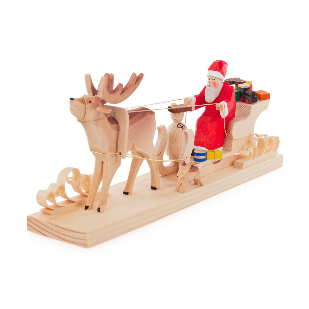 Wooden Santa with Reindeer Scene