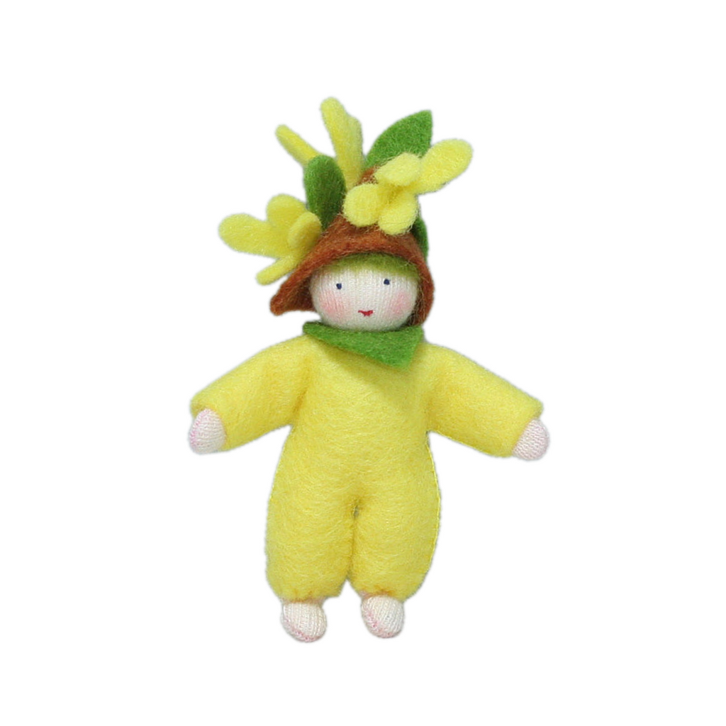 Forsythia Flower Baby in Yellow Outfit · White