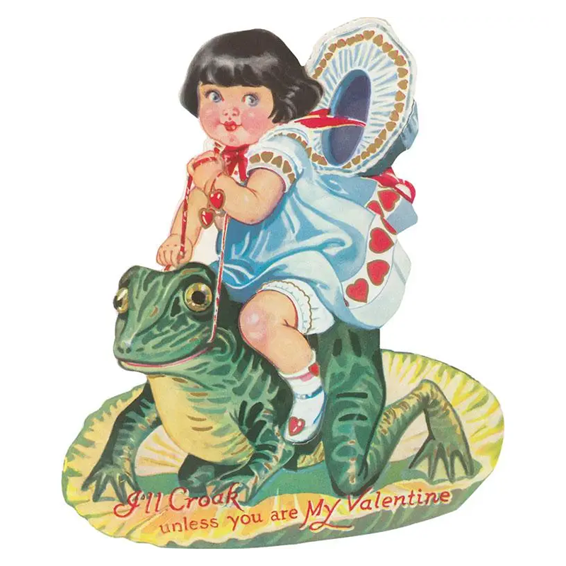 Girl and Frog Valentine Postcard