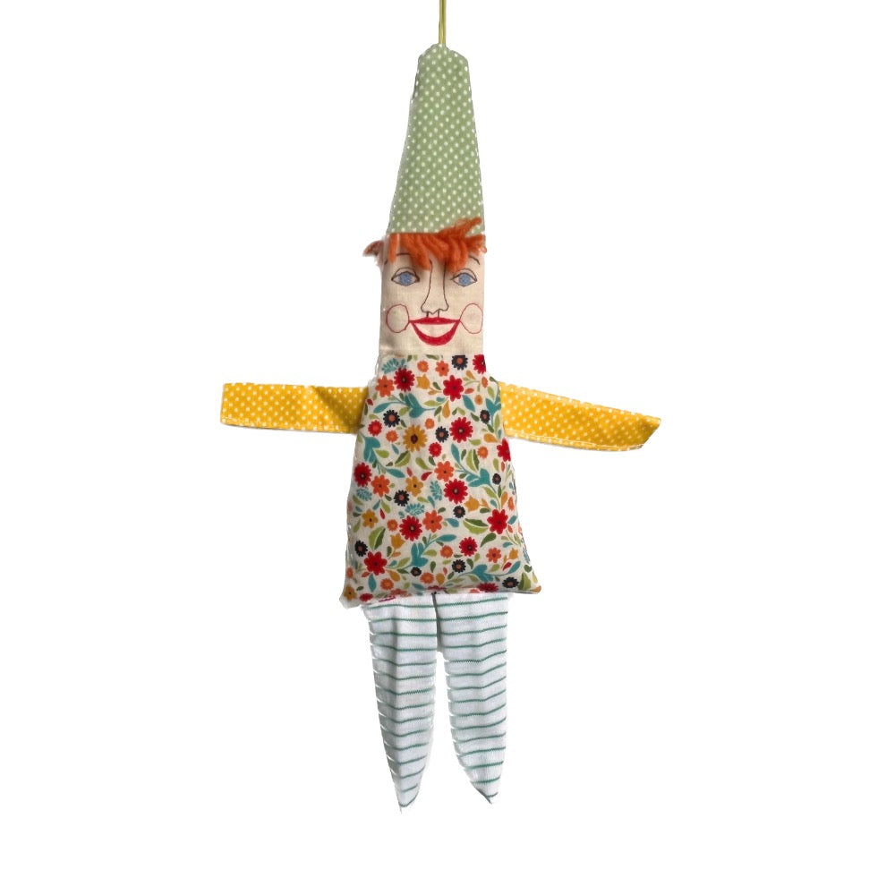 Happy Clown Hanging Doll · Large with Green Polka Dot Cap