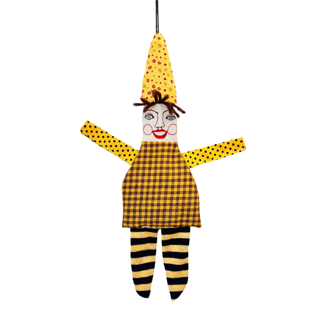 Happy Clown Hanging Doll · Small with Yellow Polka Dot Cap