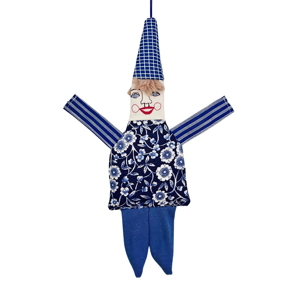 Happy Clown Hanging Doll · Small with Blue Grid Cap