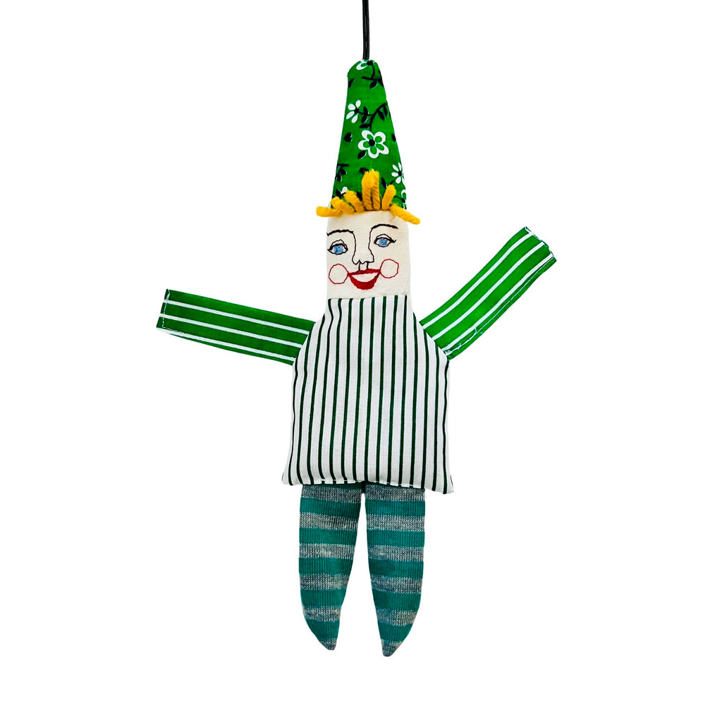 Happy Clown Hanging Doll · Small with Green Floral Cap