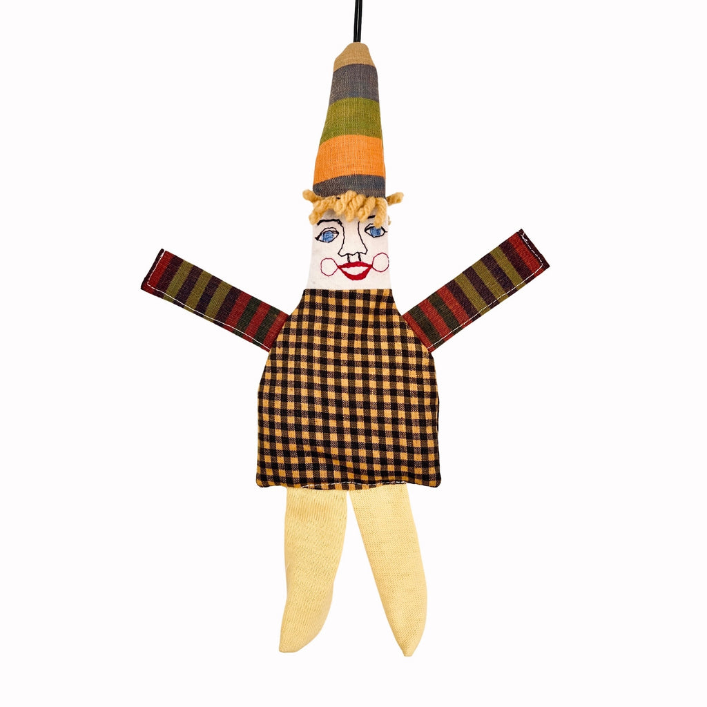 Happy Clown Hanging Doll · Small with Striped Cap