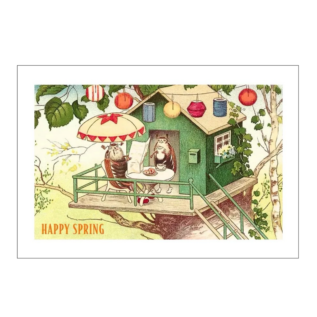 Happy Spring Beetles at Breakfast Vintage Greeting Card