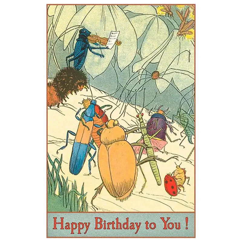Insect Birthday Celebration Vintage Postcard