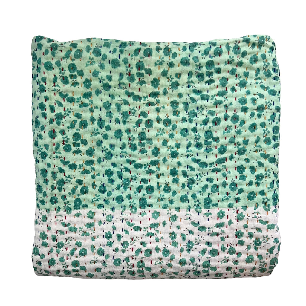 Jeanette Farrier Kantha Blanket · Pink Paisley and Mint Green Floral