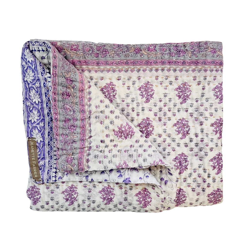 Jeanette Farrier Kantha Blanket · Wisteria and Faded Periwinkle