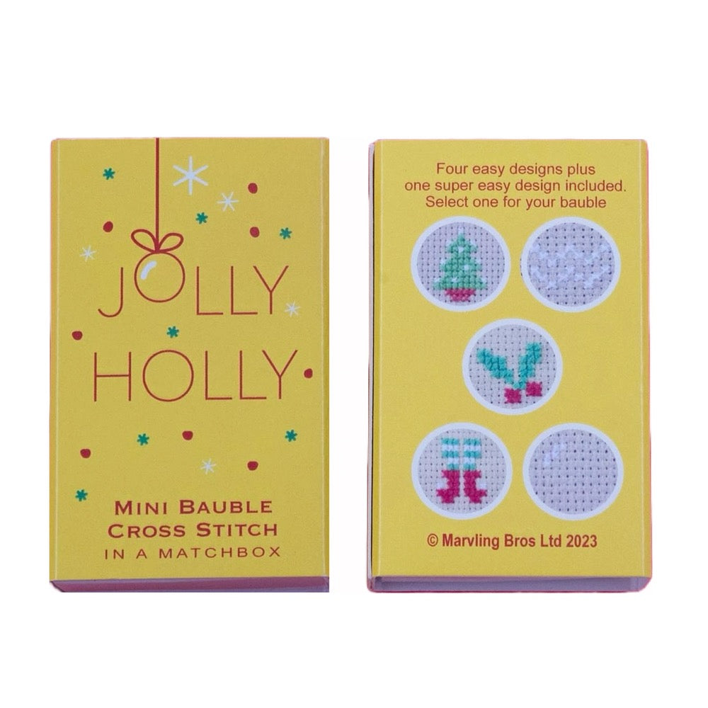 Jolly Holly Christmas Cross Stitch in a Matchbox