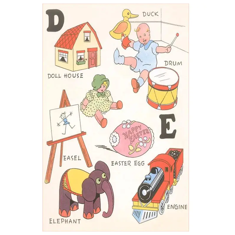 Letters D and E Vintage Note Card