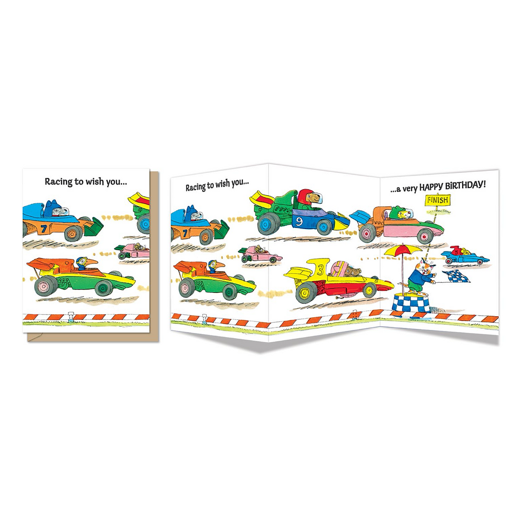 Maginating Richard Scarry Race Track Tri-Fold Birthday Card