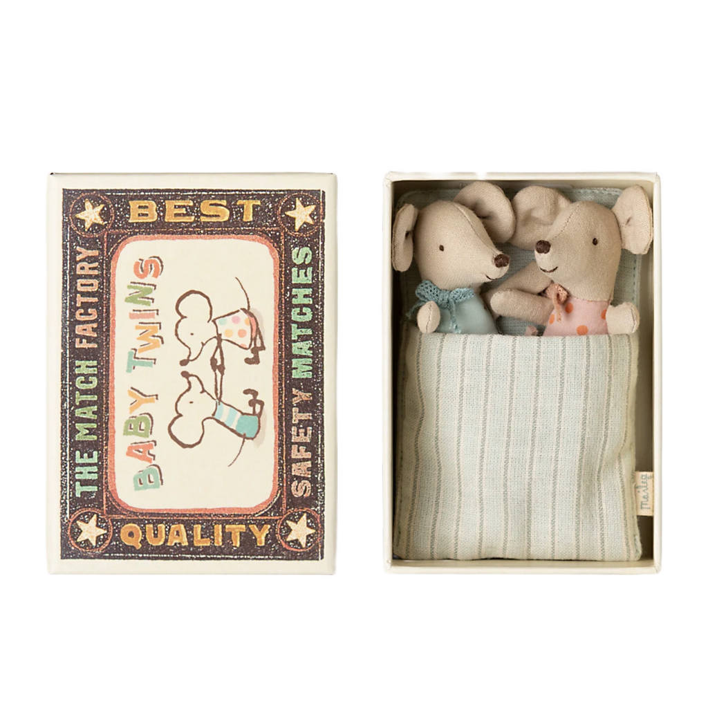 Maileg Matchbox Mice · Newborn Twins in Polka Dots and Stars