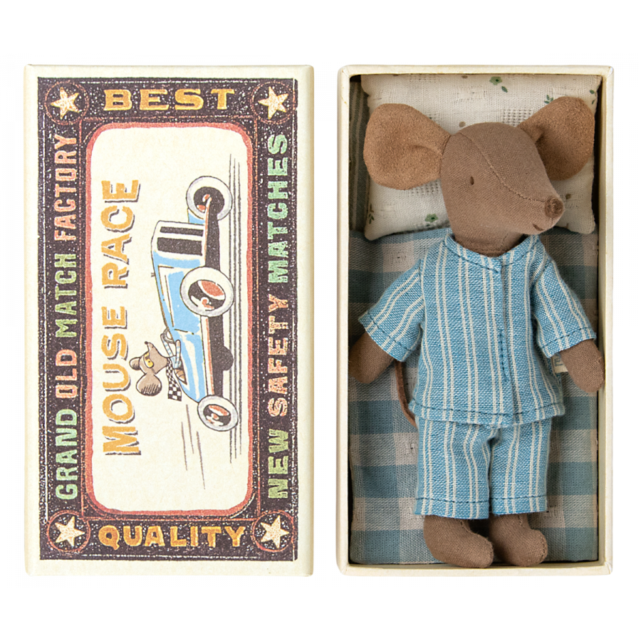 Maileg Matchbox Mouse · Big Brother in Blue Pajamas