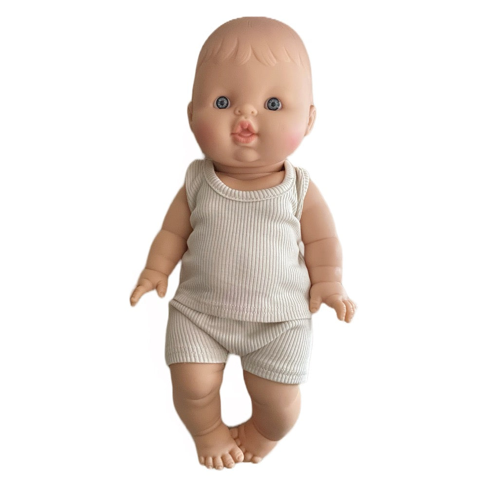 Minikane Bath Baby Boy Doll in Ribbed Cream Underwear Set · White