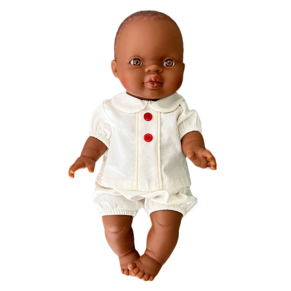Minikane Bath Baby Girl Doll in White Blouse and Bloomers · Black