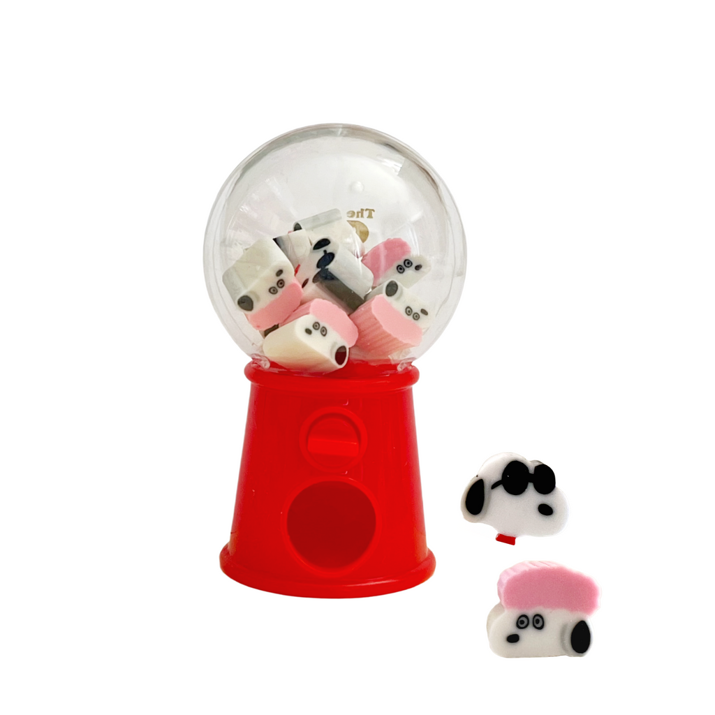 Peanuts Gumball Machine with Snoopy in Sunglasses Erasers · Red