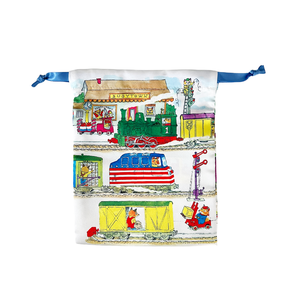Richard Scarry Small Drawstring Bag · Busytown Train Station  *Limited Edition