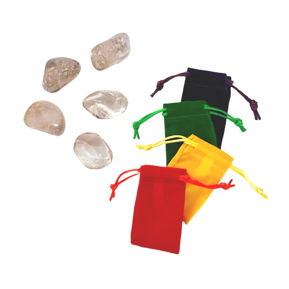 Set of 4 Mini Tumbled Smokey Quartz Crystals + Pouch