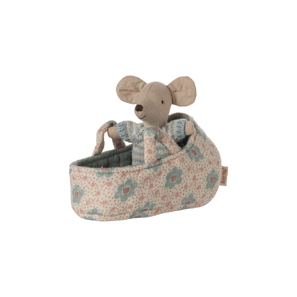 Maileg Baby in Carrying Cot · Blue
