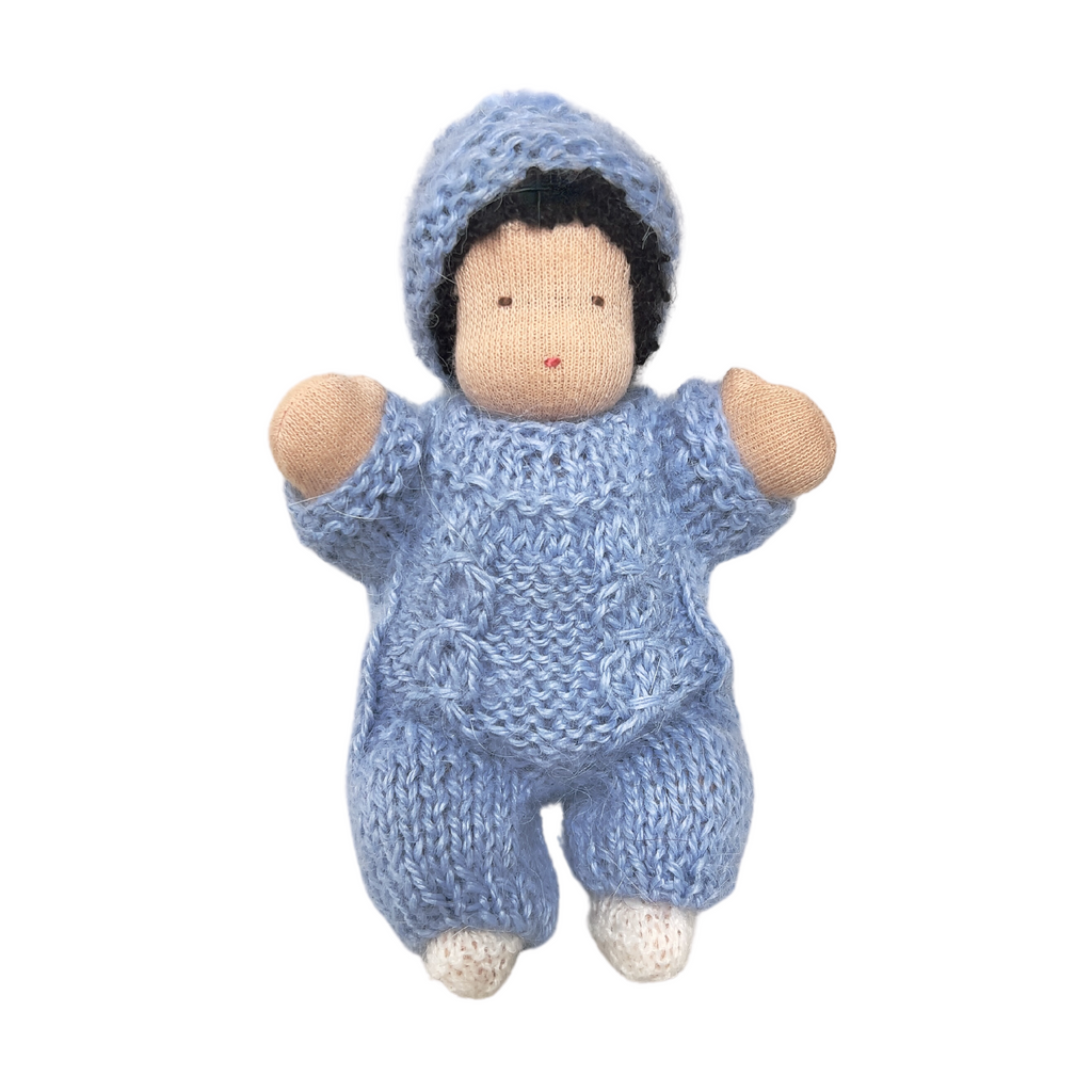 6" Small Waldorf Doll in Baby Blue Knitwear · Fair