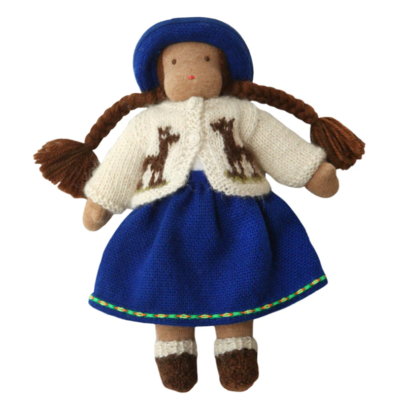 9" Waldorf Girl Doll in Alpaca Cardigan · Brown