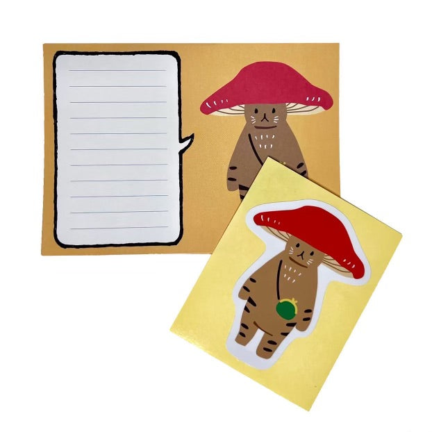 Feline Mushroom Friend Paper and Sticker Set