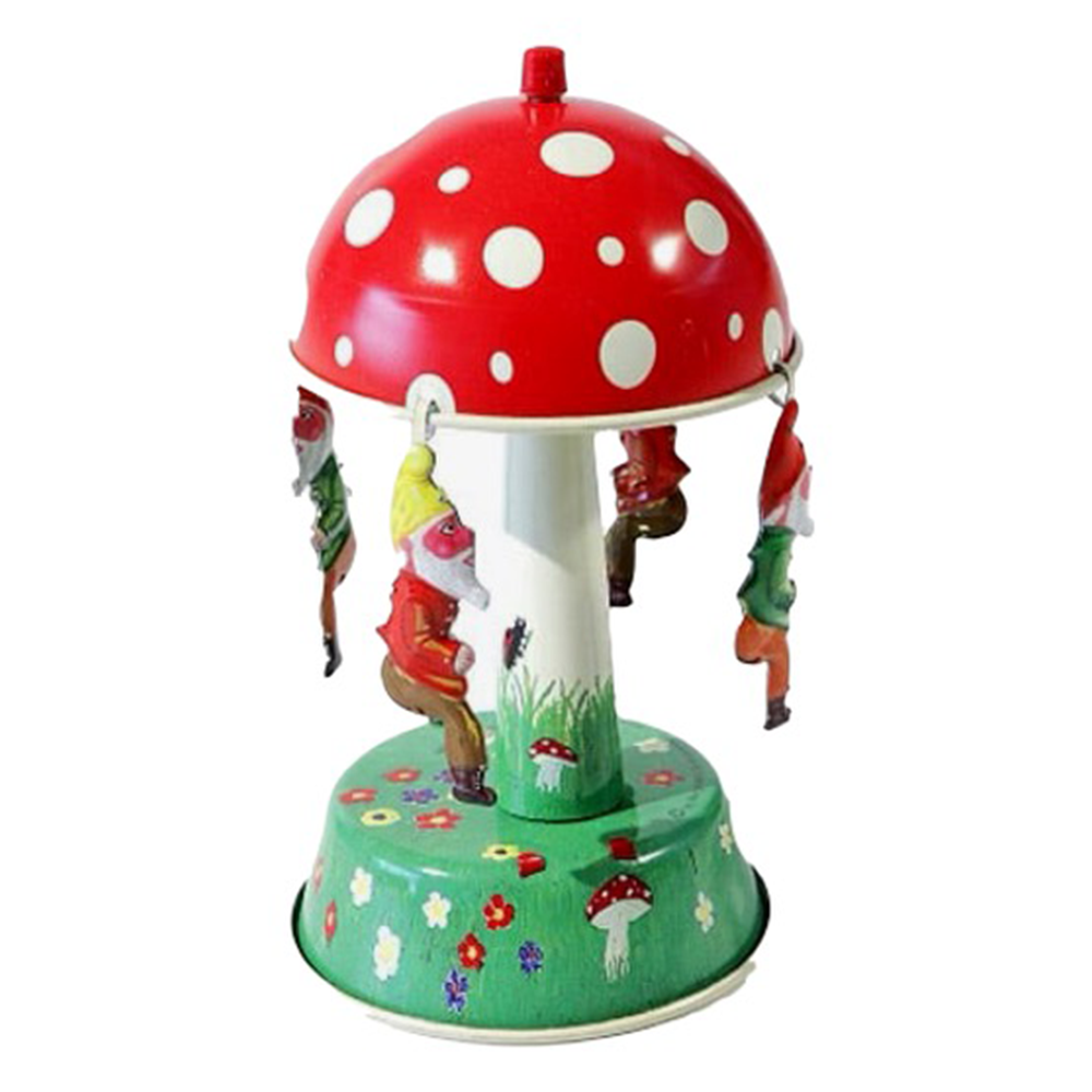 Retro Wind Up Gnome Mushroom Carousel
