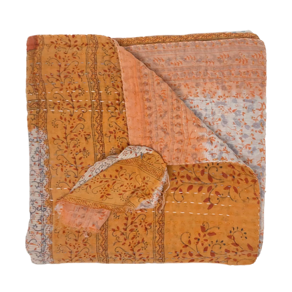 Jeanette Farrier Kantha Blanket · Coral and Clementine