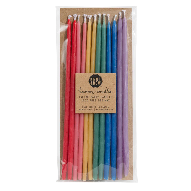 Knot & Bow 12 Piece Tall Multicolored Beeswax Candle Set