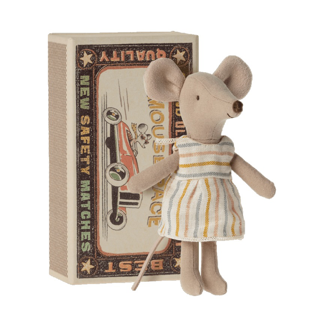 Maileg Matchbox Mouse · Big Sister in Striped Dress