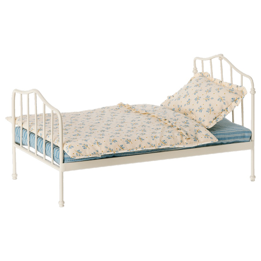 Maileg Mini Vintage Bed with Blue Floral Bedding