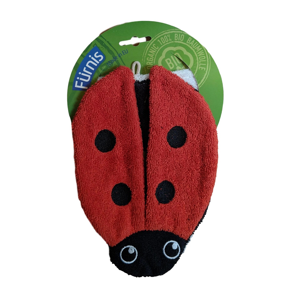 Organic Cotton Washcloth Puppet  · Ladybug