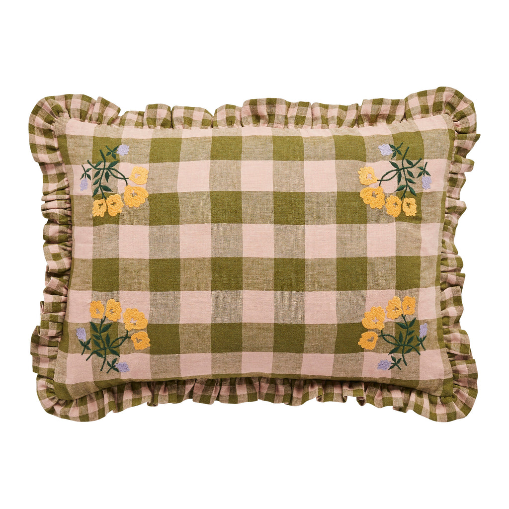 Projecktityyny Embroidered Frill Cushion · Olive