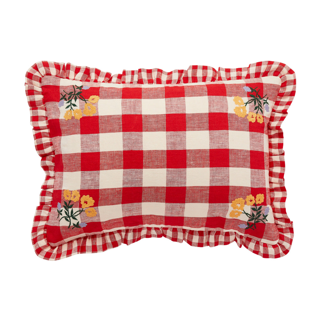 Projecktityyny Embroidered Frill Cushion · Strawberry