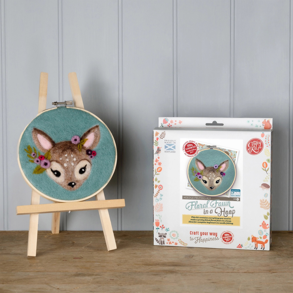 The Crafty Kit Company Hoop Needle Felt Kit · Floral Fawn