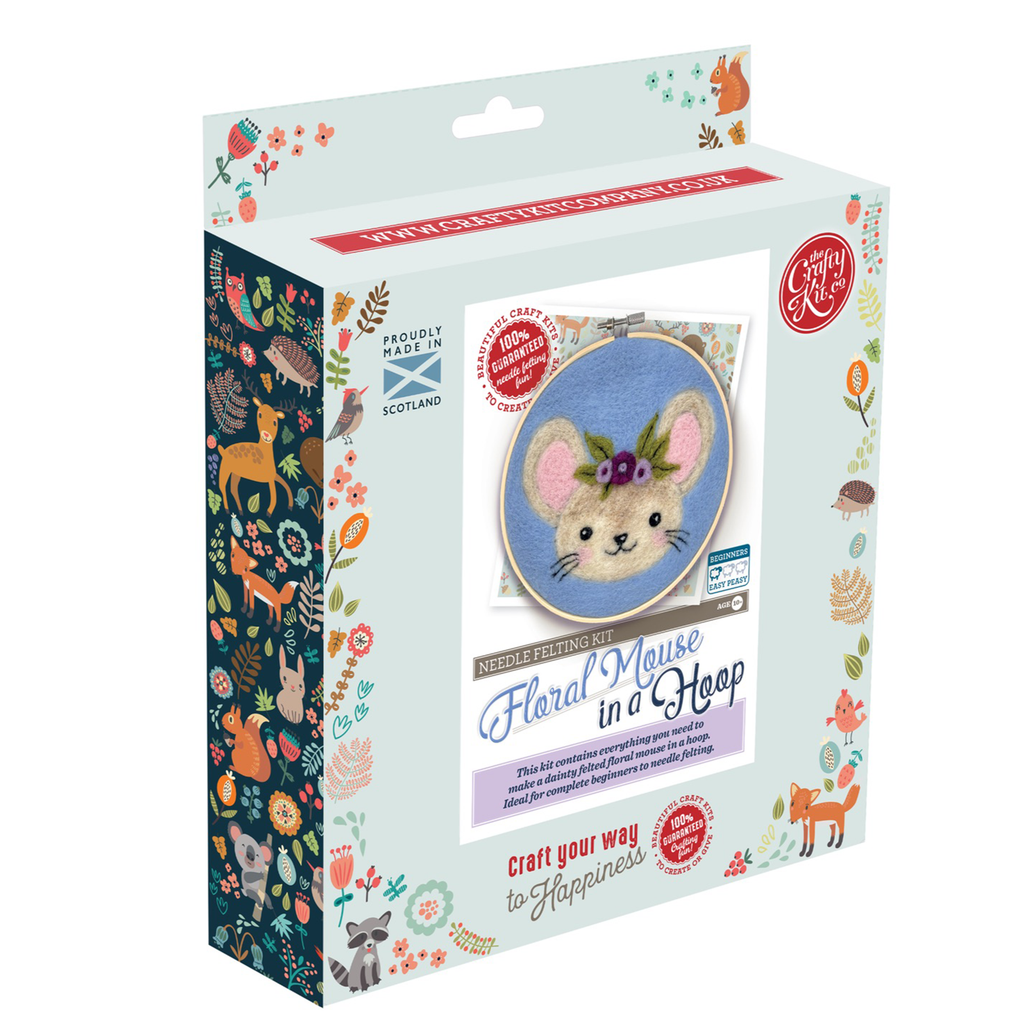 The Crafty Kit Company Hoop Needle Felt Kit · Floral Mouse